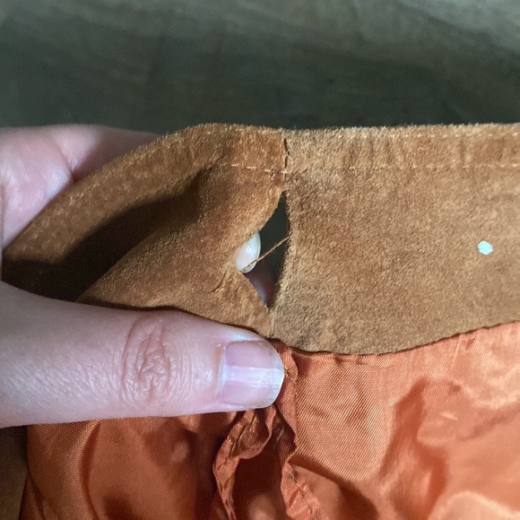 VTG Cedar Fringed Tan Suede true wrap Skirt size M boho festival rustic hippie - Picture 8 of 15